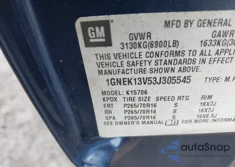 2003 Chevrolet Tahoe Ls from USA, damaged, VIN 1GNEK13V53J305545